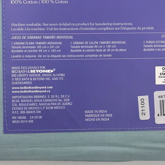 WILD SAGE Isla Solid Twin Sheet Set in Light Blue New - Picture 4 of 8